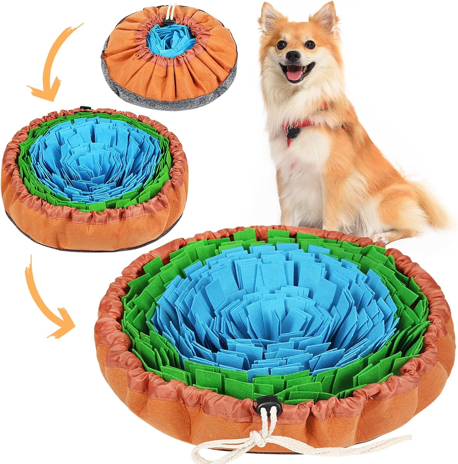 Vivifying Snuffle Mat for Dogs, Adjustable Dog Treats Feeding Mat for Slow Eating and Keep Busy, Interactive Dog Puzzle Toys Encourages Natural Foraging Skills and Smell Training (Blue Green)