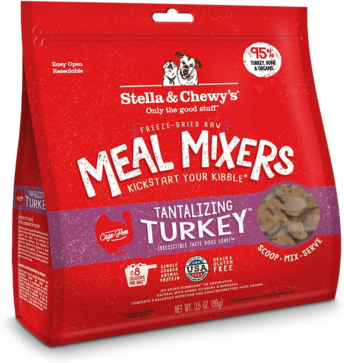 Stella & Chewy'S Freeze Dried Raw Tantalizing Turkey Meal Mixer – Dog Food Topper for Small & Large Breeds – Grain Free, Protein Rich Recipe – 8 Oz Bag