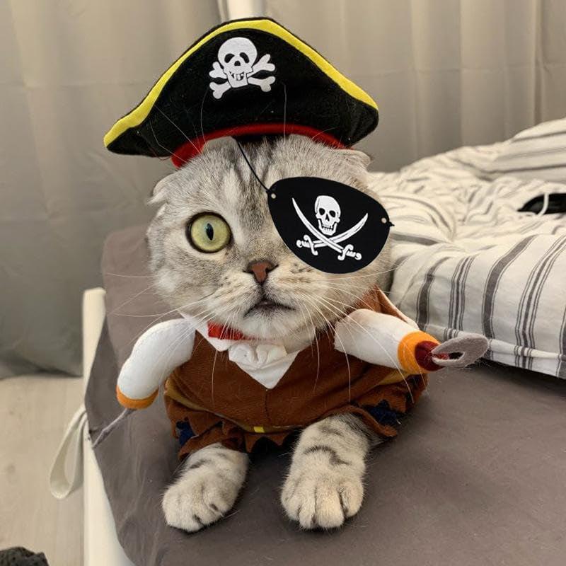 Pet Pirate Costume Cat Pirate Costumes Pet Pirate Hat Pirate Skull Triangle Bandana Halloween for Dogs Cats with Skull Hat Pirates Party Necklace for Pet Captain Headwear for Cat