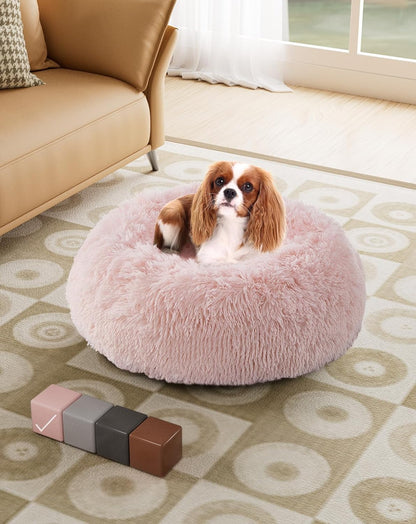 Calming Donut Bed for Dogs and Cats, Ultra Soft Circle Bed, Cozy, Waterproof, Zipper Cover, 20 in Bed, Small Dog Bed (Pink)