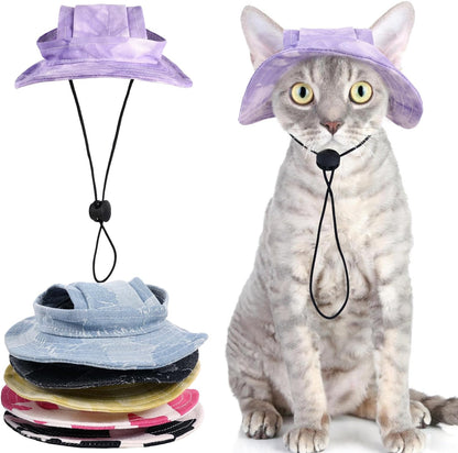 Bonaweite Cat Hats for Cats Only, Sphynx Hat with Ear Hole, Cat Cowboy Hats for Birthday Party Halloween, Kitten Headwear Mini Sun Sombrero Caps, Pet Chihuahua Sunscreen Baseball Outdoor Climbing Cap