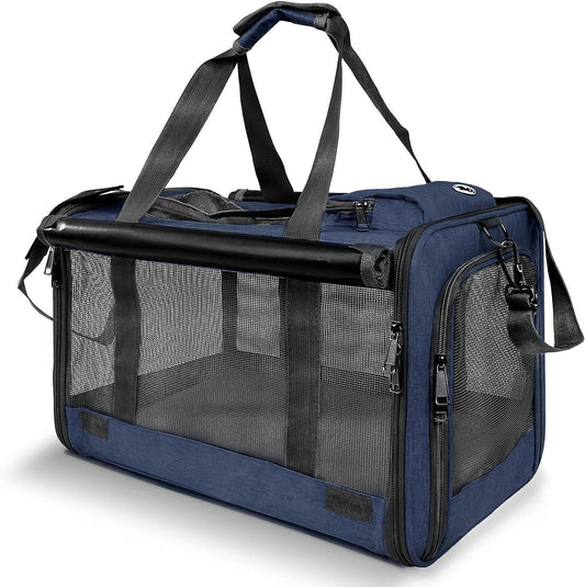 Medium Cat Carrier for Large Cat 15 Lbs+ Soft Pet Carrier Small Puppy/Ventilated 2 Kittens Car Travel Bag Case/Comfy Big Cat 25 Pounds/Soft-Sided Mesh Cat Products Dark Blue