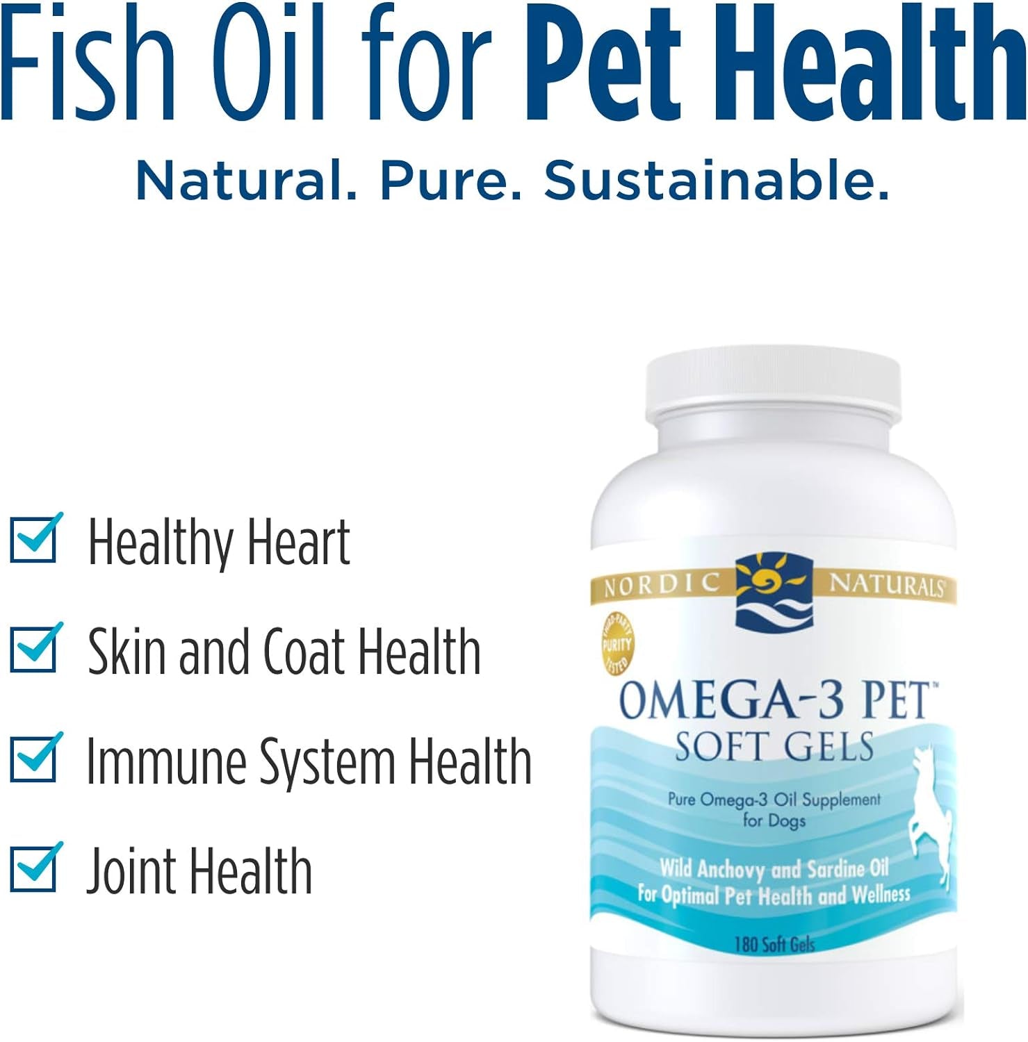 Nordic Naturals Omega-3 Pet, Unflavored - 120 Soft Gels - 330 Mg Omega-3 per Soft Gel - Fish Oil for Dogs with EPA & DHA - Promotes Heart, Skin, Coat, Joint, & Immune Health