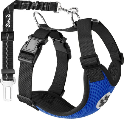 Slowton Dog Seat Belt Harness for Car, Dog Car Harness Adjustable Mesh Breathable & Dog Seatbelt Safety Tether with Elastic Bungee for Small Medium Large Pets(Blue, Single Clip, XS)