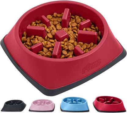 Gorilla Grip Slow Feeder Dog and Cat Bowls, Interactive Puzzle Toy for Dogs and Cats Food Training, Keeps Pets Busy and Prevents Puppy Overeating, Large, Small Breeds, 100% BPA Free, 4 Cup Red