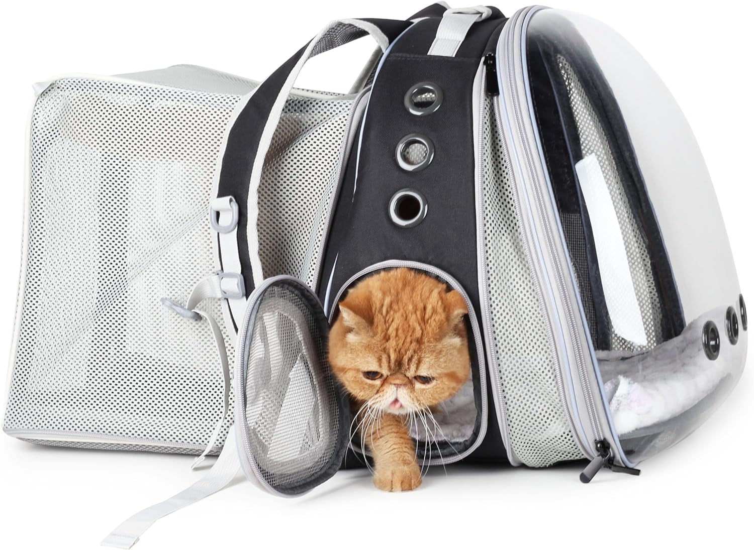 LOLLIMEOW Pet Carrier Backpack, Bubble Backpack Carrier, Cats and Puppies,Airline-Approved, Designed for Travel, Hiking, Walking & Outdoor Use (Dual Expandable-Black)