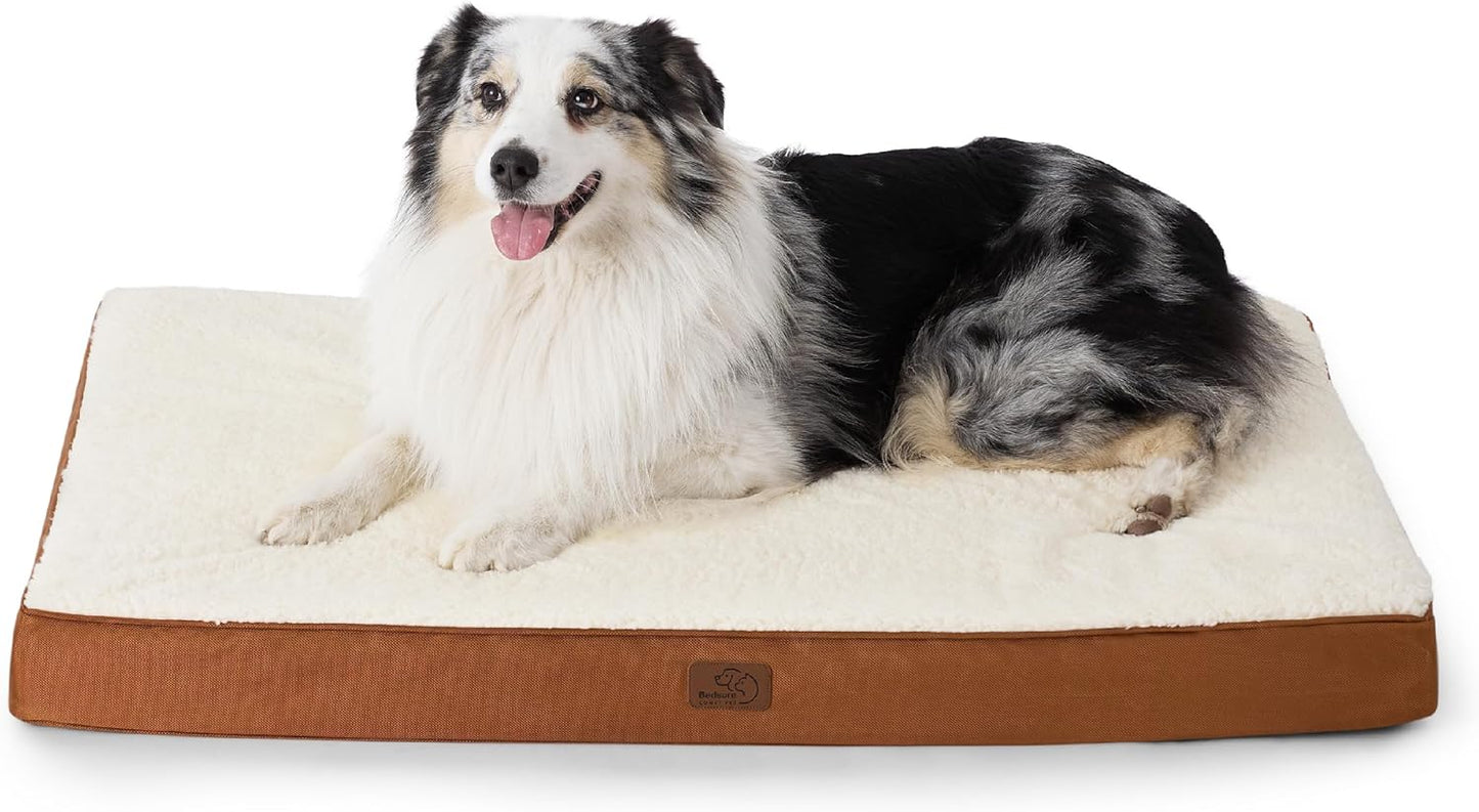 Bedsure Extra Large Dog Crate Bed - Big Orthopedic Waterproof Dog Beds with Removable Washable Cover for Large Dogs, Egg Crate Foam Pet Bed Matdark Khaki