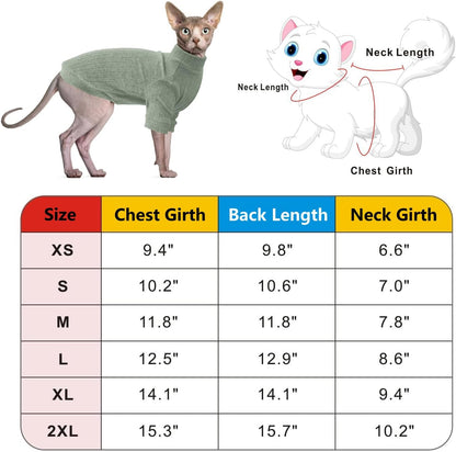 Idepet Sphynx Hairless Cats Sweater Shirt Kitten Soft Puppy Clothes Pullover Cute Cat Pajamas Jumpsuit Cotton Apparel Pet Winter Turtleneck for Cats and Teacup Chihuahua Small Dogs(Pink,M)