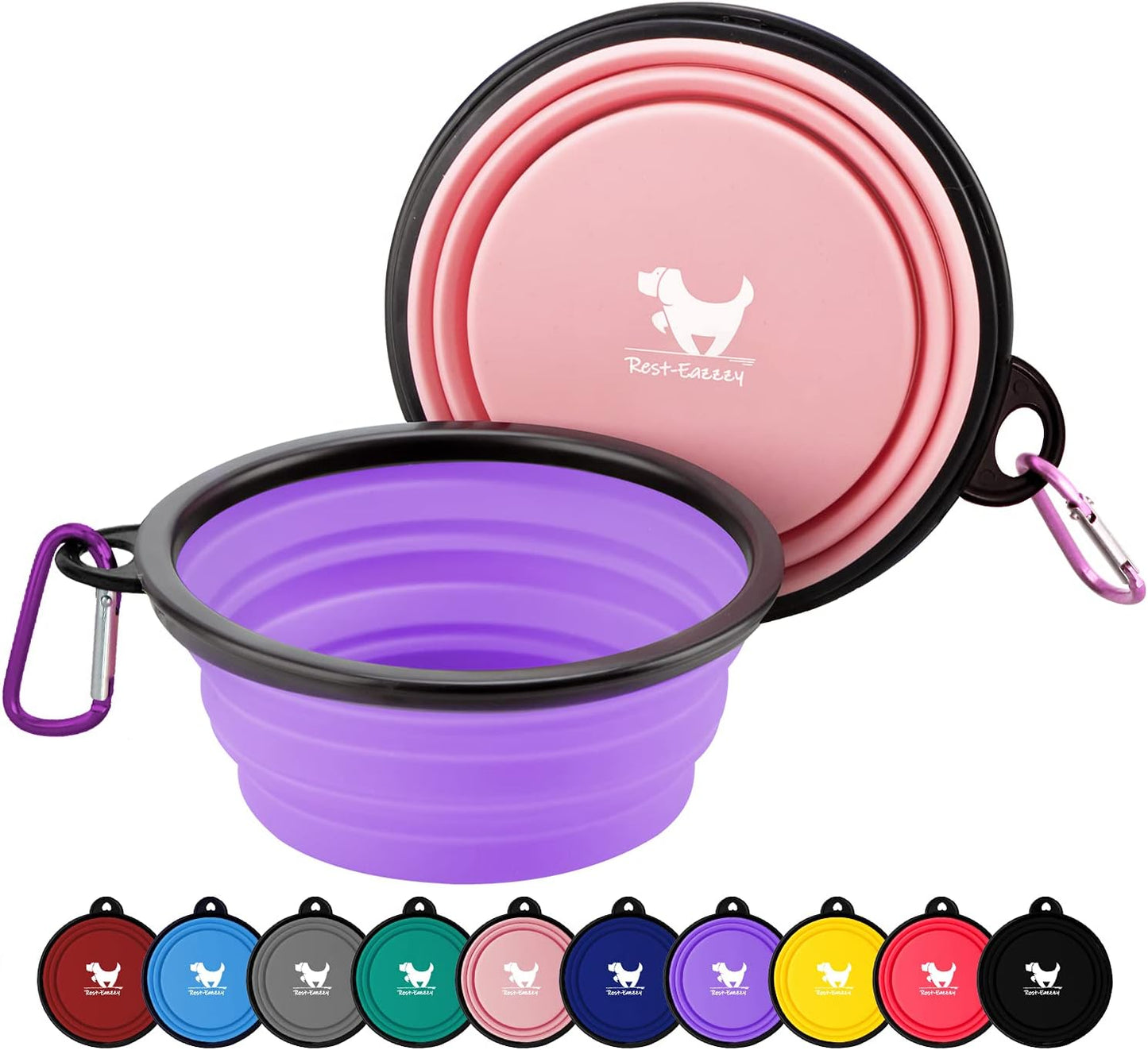 Rest-Eazzzy Large Collapsible Dog Bowls 1000 Ml, 2-Pack Dog Portable Water Bowl for Dogs Cats Pet Foldable Feeding Watering Dish for Traveling Camping Walking with 2 Carabiners, BPA Free