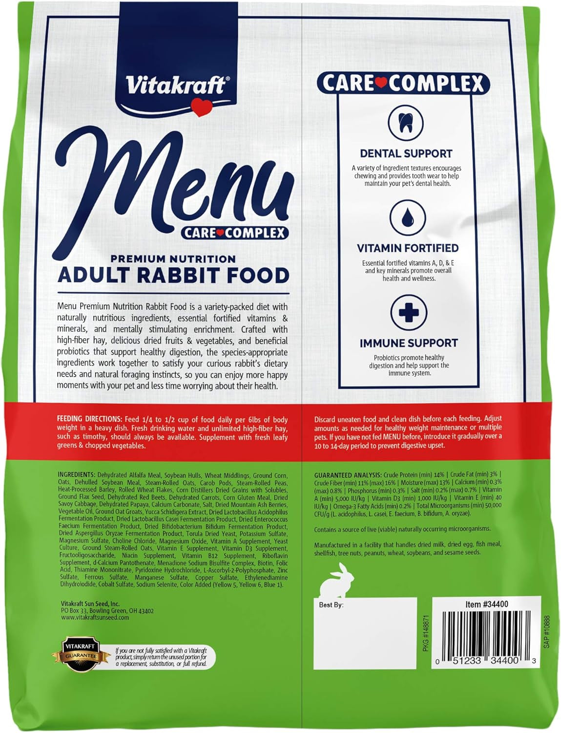 Vitakraft Menu Premium Rabbit Food - Alfalfa Pellets Blend - Vitamin and Mineral Fortified, Carrots,Greens,Grains,Fruits, 5 Lb