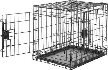 Amazon Basics - Durable,Foldable Metal Wire Dog Crate with Tray, Double Door, Divider, 24 X 18 X 20 Inches, Black