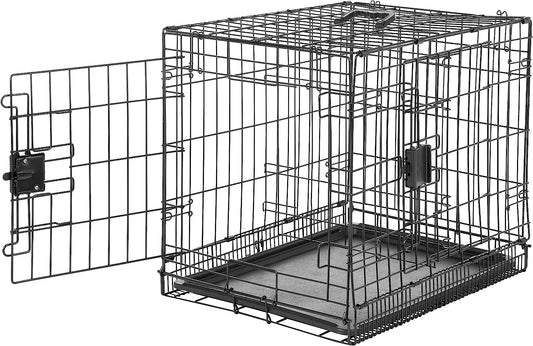 Amazon Basics - Durable,Foldable Metal Wire Dog Crate with Tray, Double Door, Divider, 24 X 18 X 20 Inches, Black