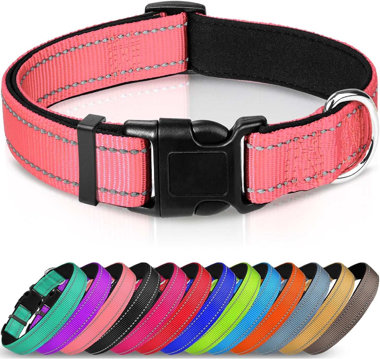 Joytale Reflective Dog Collar,Soft Neoprene Padded Breathable Nylon Pet Collar Adjustable for Medium Dogs,Pink,M