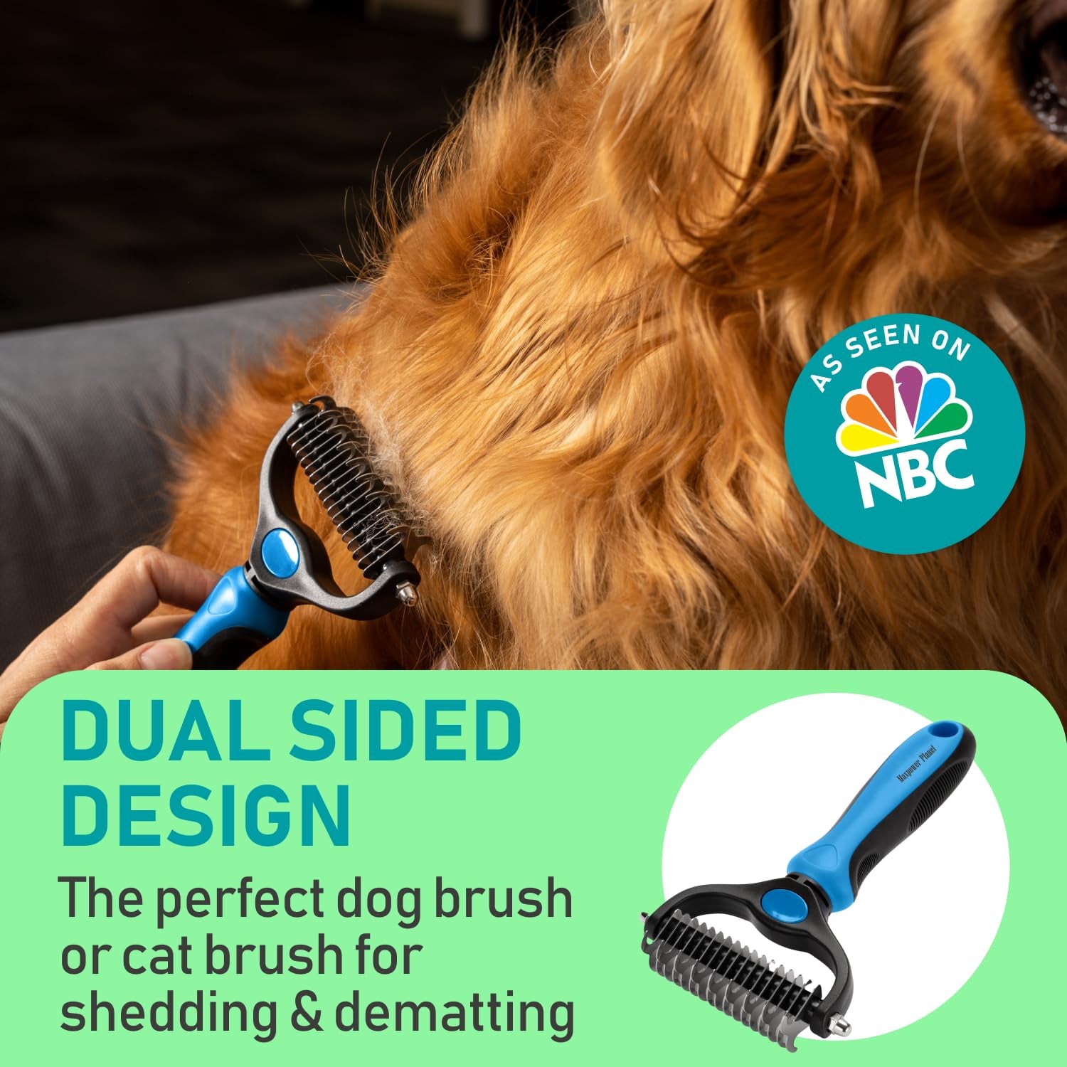 Maxpower Planet Pet Grooming Brush - Double Sided Shedding, Dematting Undercoat Rake for Dogs, Cats - Extra Wide Dog Grooming Brush, Dog Brush for Shedding, Cat Brush, Reduce Shedding by 95%, Pink