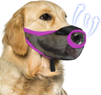 Dog Muzzle, Soft Air Mesh Muzzle for Small Medium Large Dogs anti Biting Barking Chewing Scavenging,Breathable Adjustable Loop Pets Muzzle with Front Opening Design Allows Panting Drinking(Purple, XL)