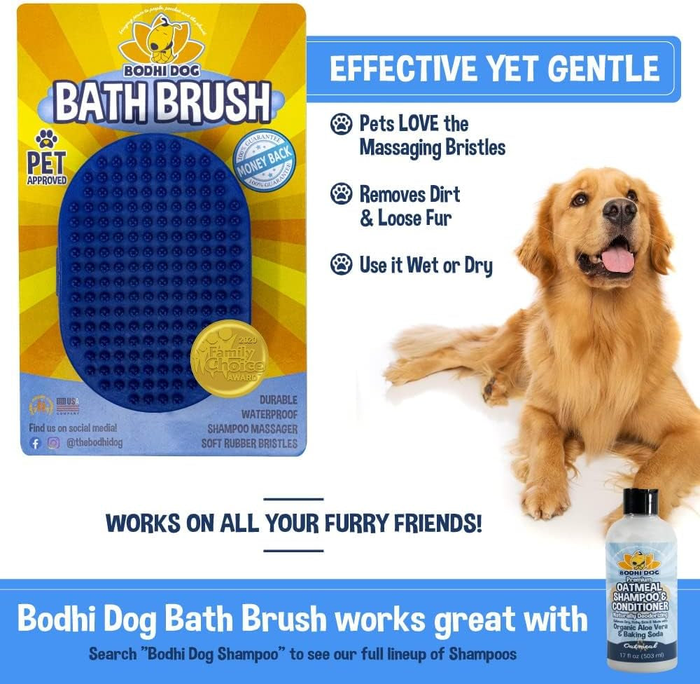 Bodhi Dog Shampoo Brush | Pet Shower & Bath Supplies for Cats & Dogs Grooming | Long & Short Hair Dog Scrubber | Professional Quality Dog Wash Brush