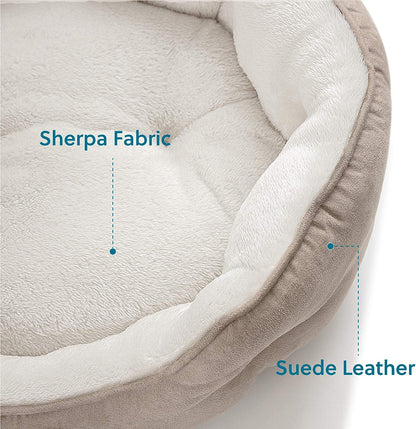 Bedsure Dog Beds for Small Dogs - round Cat Beds for Indoor Cats, Washable Pet Bed for Puppy and Kitten with Slip-Resistant Bottom, 20 Inches, Taupe