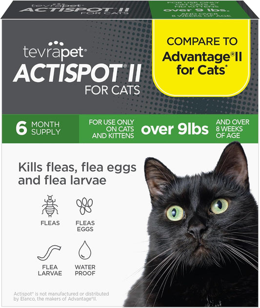 Tevrapet Actispot II Flea Treatment for Large Cats 9+ Lbs | 6 Doses | Powerful Prevention and Control