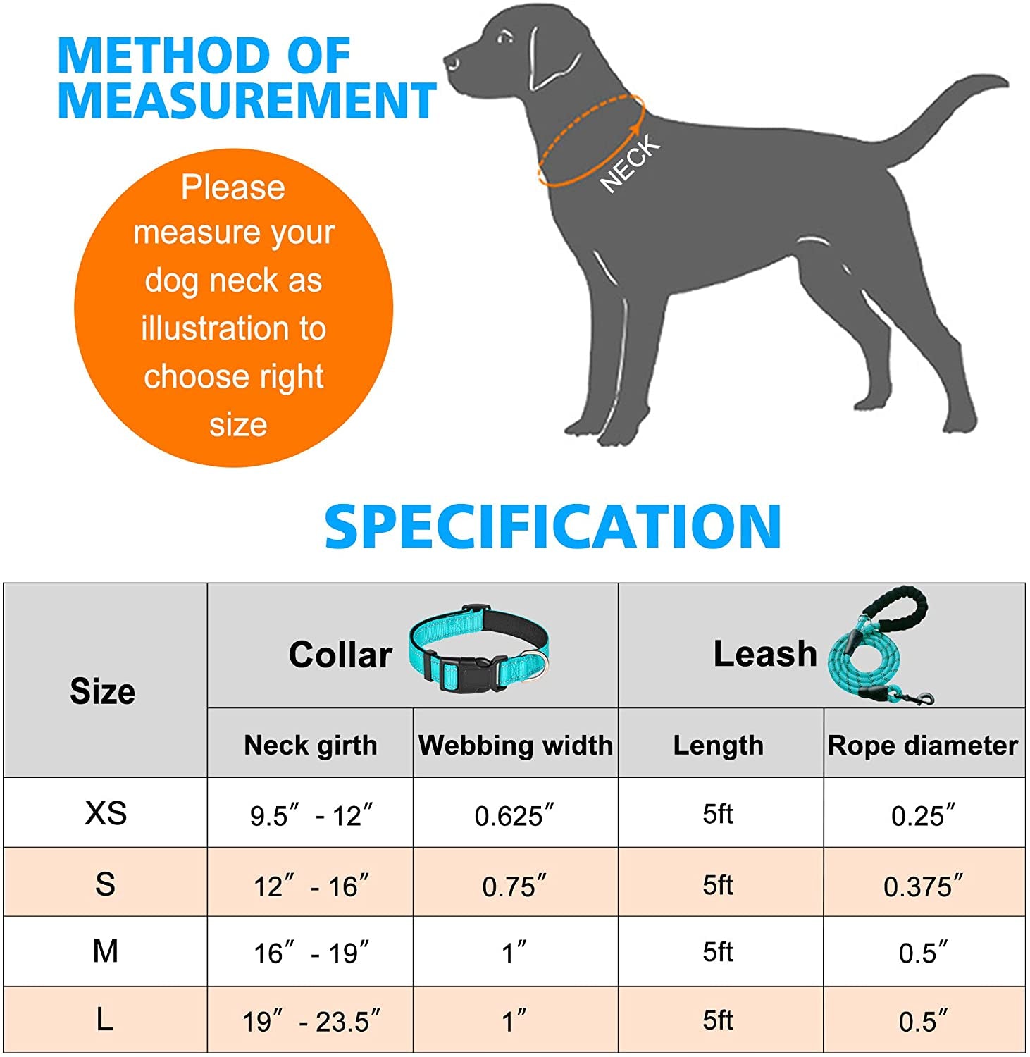 Reflective Dog Collar Padded with Soft Neoprene Breathable Adjustable Nylon Dog Collars for Small Medium Large Dogs (Medium (Pack of 1), Vivid Blue Collar+Leash)