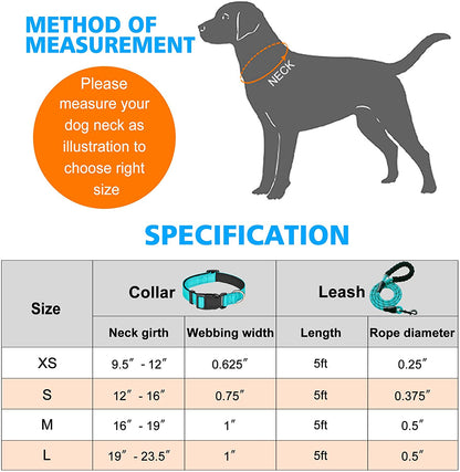 Reflective Dog Collar Padded with Soft Neoprene Breathable Adjustable Nylon Dog Collars for Small Medium Large Dogs (Medium (Pack of 1), Vanilla Collar+Leash)