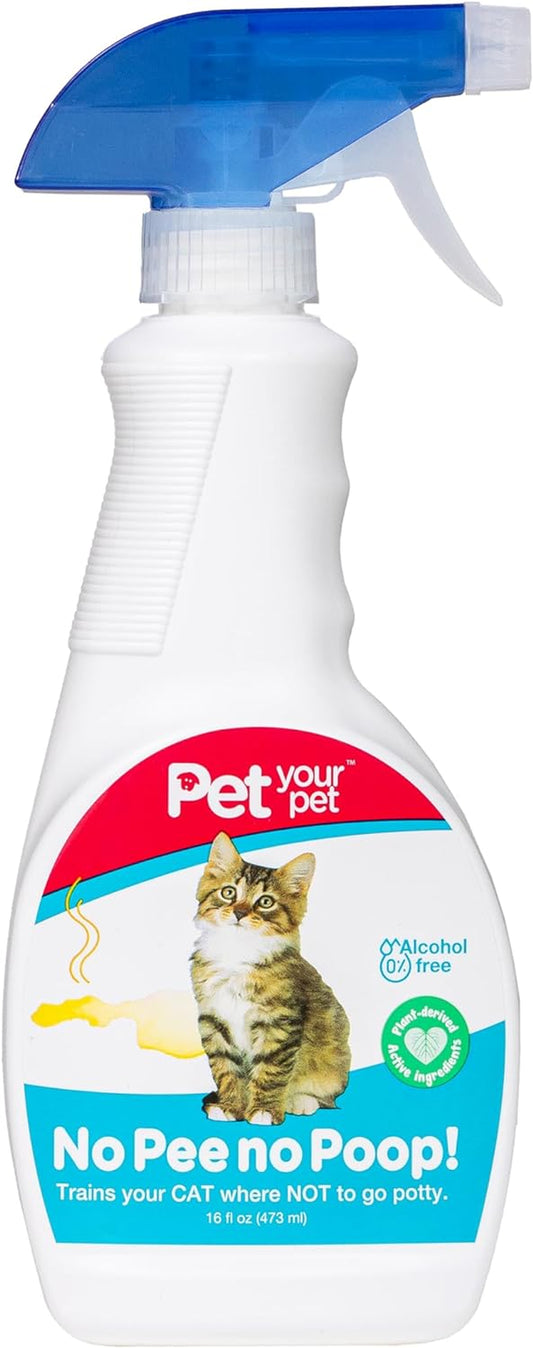 No Pee No Poop Cat Potty Training Spray, 16 Fl Oz – Non-Toxic Cat Spray Deterrent for Urine/Marking/Pooping – Natural Cat Pee Deterrent Spray – Indoor/Outdoor Keep off Cat Spray