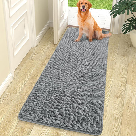 OLANLY Dog Door Mat for Muddy Paws, Absorbs Moisture and Dirt, Absorbent Non-Slip Washable Mat, Quick Dry Microfiber, Mud Mat for Dogs, Entry Indoor Door Mat for inside Floor(70X24 Inches, Grey)