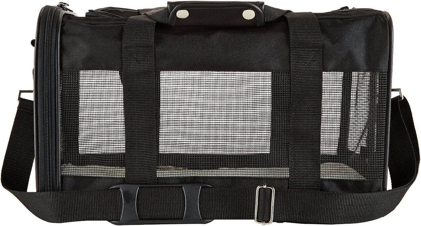 Amazon Basics Soft-Sided Mesh Pet Travel Carrier for Dog, Cat, Medium, 16.5" L x 9.4" W x 9.8" H, Black