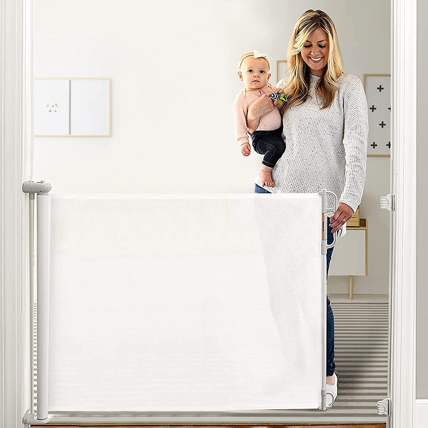 Retractable Baby Gate, Momcozy Extra Wide Mesh Baby Gates for Stairs, 33" Tall, Extends to 71" Wide, Pet Dog Gate for Doorways, Stairs, Hallways, Indoor/Outdoor
