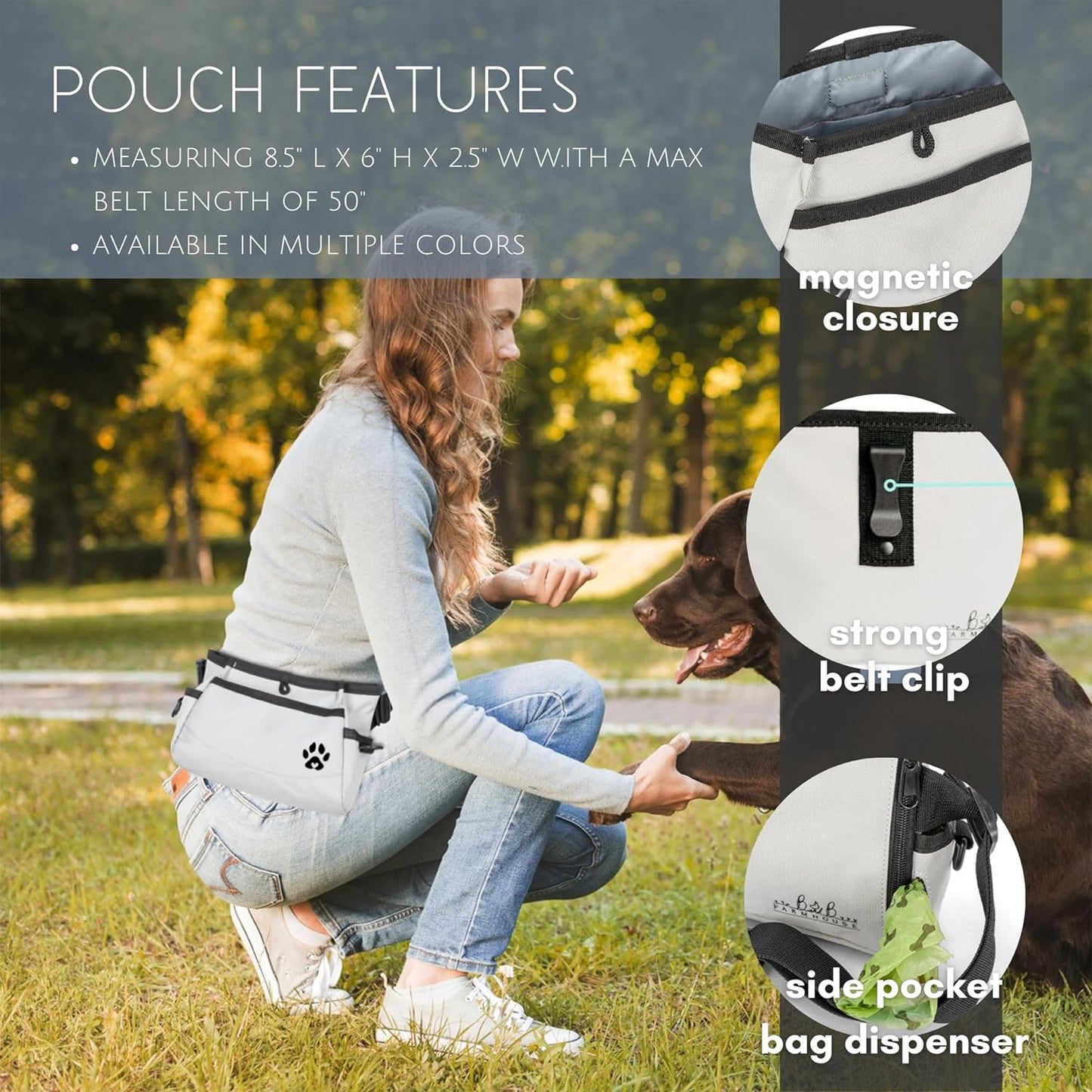 Dog Treat Pouches for Pet Training - Custom Design - Dog Treat Bag for Dog Training & Behavior Aids - Fanny Pack for Dog Walking Bag - Puppy Training Treat Pouch & Snacks Bag Pouch (Grey)