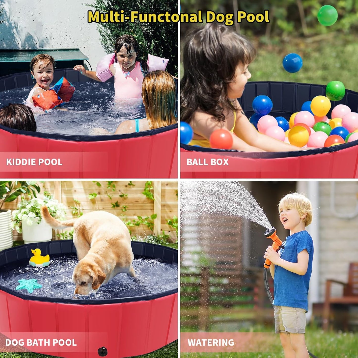 Foldable Dog Pool, 79" X 14" Large Kiddie Pool with Hard Plastic, Non-Slip Dog Bath Tub for Outdoor Backyard, Collapsible Dog Swimming Pool for Kids Dogs Pets (Blue)