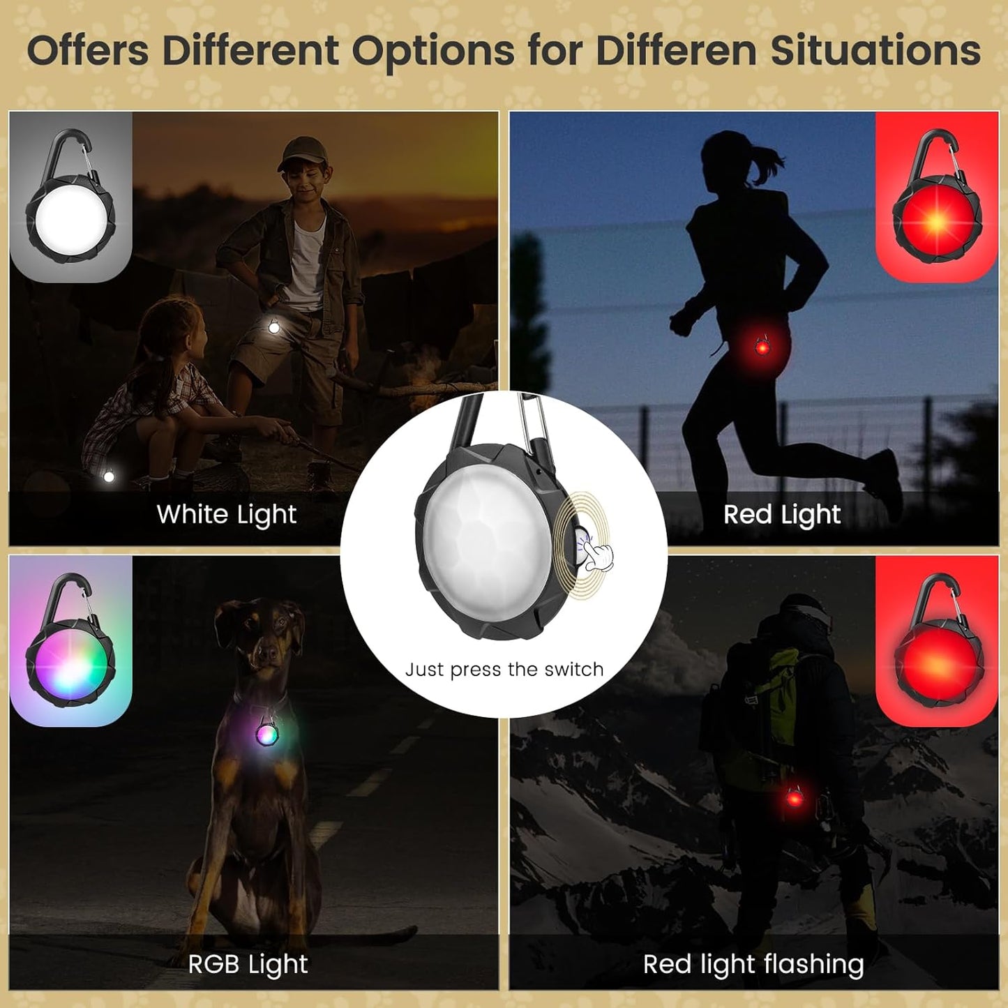 4 Modes Dog Collar Light, 2 Pack Dog Light for Night Walking Rechargeable Dog Light with Clip on IP68 Waterproof Dog Walking Light for Climbing, Camping, Cycling, Running