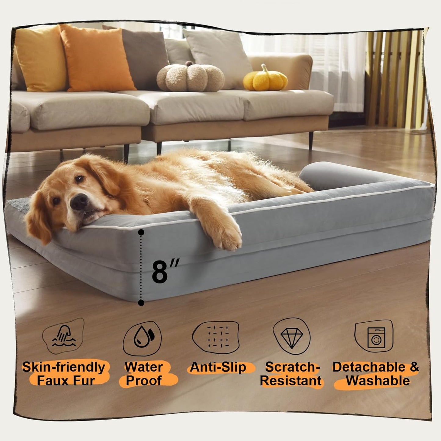 Large Dog Bed Orthopedic Washable - Beds Bolster Pet - XL Xlarge Big Dogs - Memory Foam - Couch Sofa - Waterproof with Removable Cover