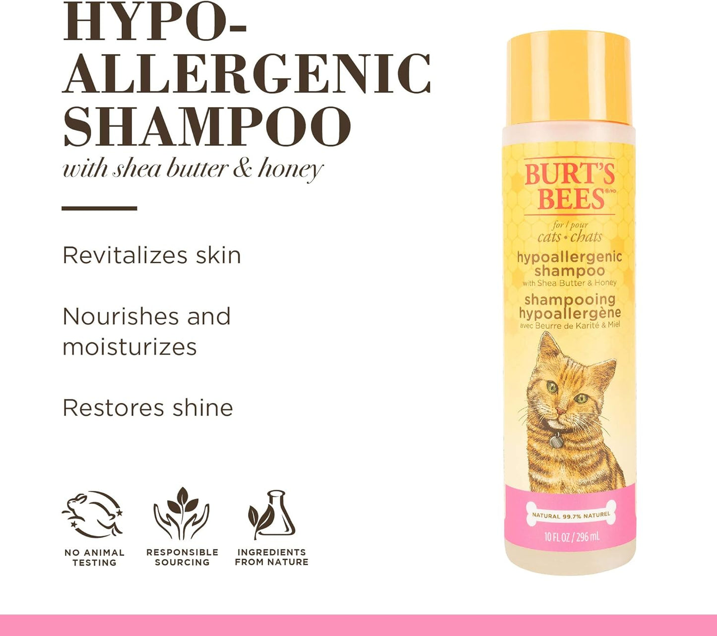 Burt'S Bees for Pets Cat Hypoallergenic Cat Shampoo with Shea Butter & Honey - Best Shampoo for Cats with Dry or Sensitive Skin - Cruelty Free, 10 Fl Oz