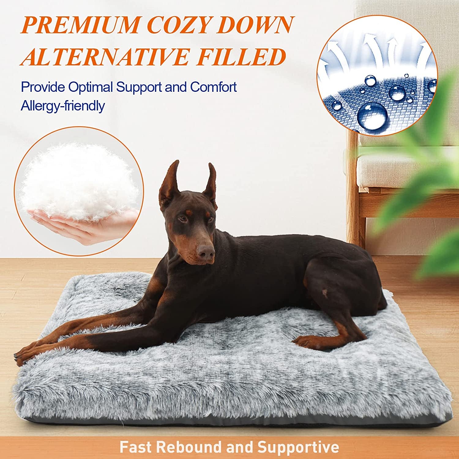Deluxe Dog Bed Medium Size Dog Fixable Dog Crate Pad Fluffy Washable Dog Mat, 30 X 19 X 3 Inches, Grey