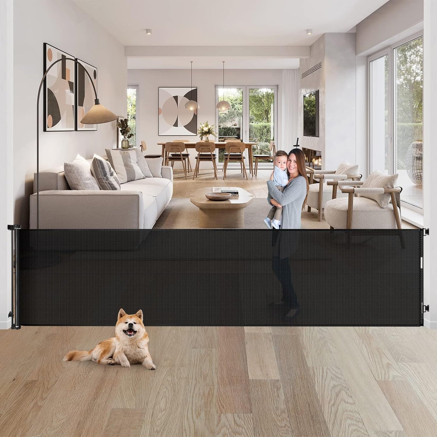 80 Inch Extra Long Retractable Baby Gates Extra Wide Baby Gates for Large Openings Indoor Retractable Dog Gate for the House Extra Wide Dog Gate Outdoor Mesh Pet Gates Child Gate for Kids (Black)