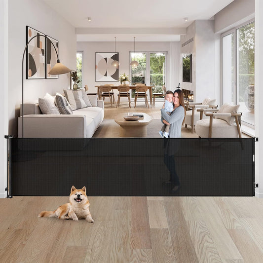 80 Inch Extra Long Retractable Baby Gates Extra Wide Baby Gates for Large Openings Indoor Retractable Dog Gate for the House Extra Wide Dog Gate Outdoor Mesh Pet Gates Child Gate for Kids (Black)