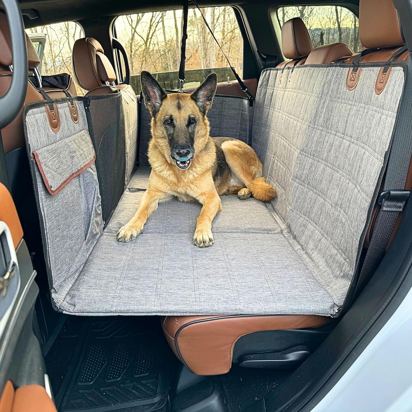 Dog Back Seat Extender - Waterproof Mesh Platform for Cars, Trucks, Suvs - with Storage Pockets and Door Covers (Black)