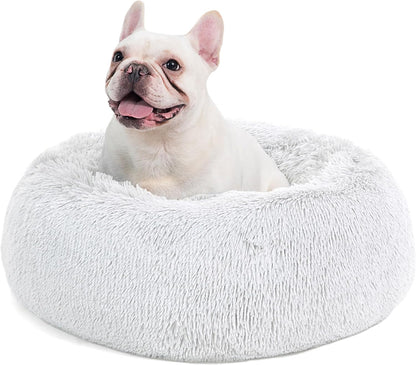 Bedsure Calming Dog Bed for Medium Dogs - Donut Washable Medium Pet Bed, 30 Inches anti Anxiety round Fluffy Plush Faux Fur Cat Bed, Fits up to 45 Lbs Pets, Frost Grey