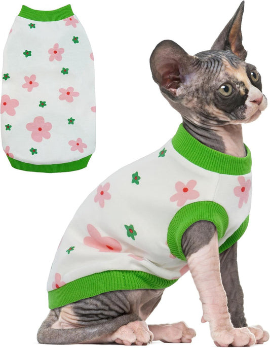 PUMYPOREITY Sphynx Cat Clothes, Stretchy Cat Sweater, Soft Hairless Cats Shirt, Pullover Cat Pajamas, Cat Turtleneck for Sphynx Cornish Rex, Devon Rex, Green, L