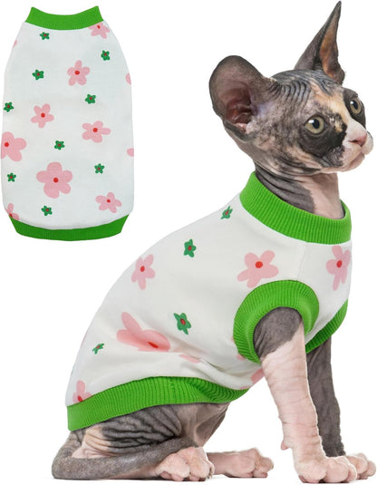 PUMYPOREITY Sphynx Cat Clothes, Stretchy Cat Sweater, Soft Hairless Cats Shirt, Pullover Cat Pajamas, Cat Turtleneck for Sphynx Cornish Rex, Devon Rex, Green, S