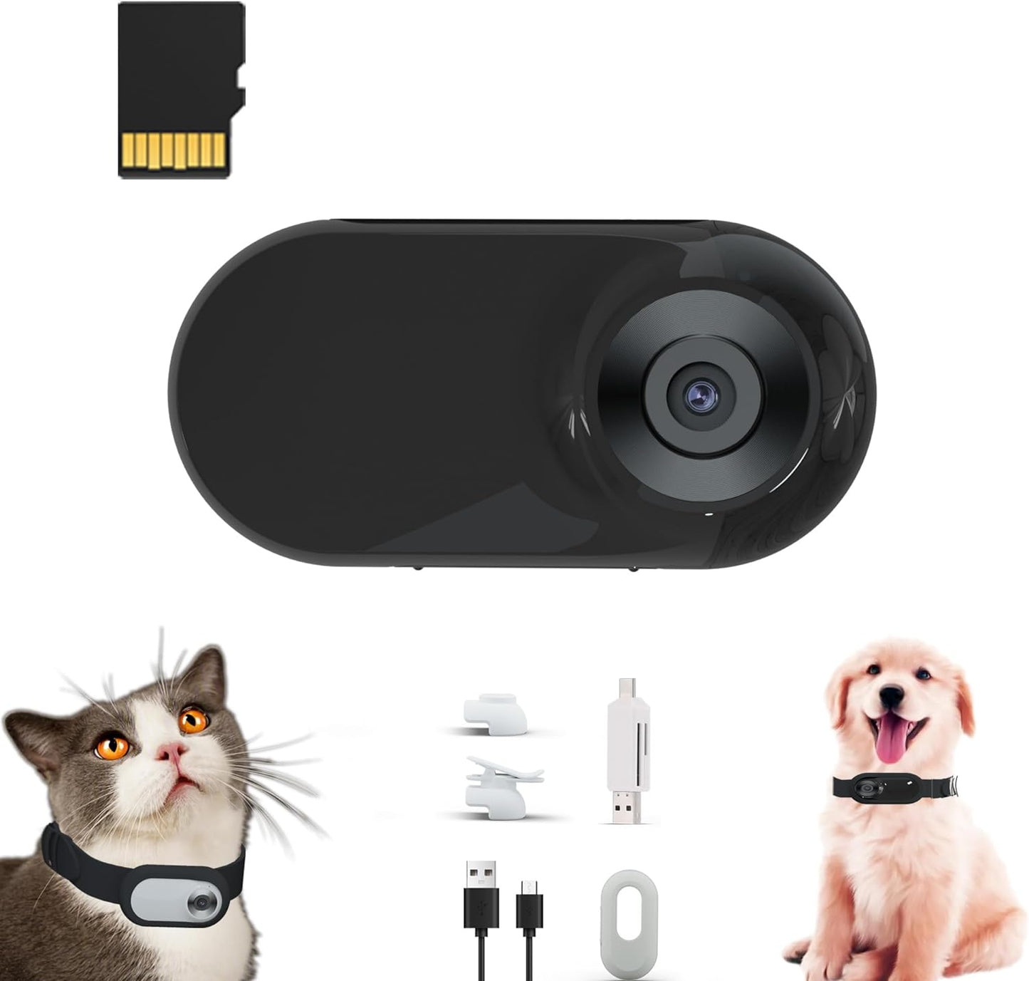 Newly Update Cat Camera with 16GB SD Card, HD 1080P Sport Action Camera Cat Collar Camera Pet Supplies Video Records Camera for Cats Dogs Birthday Gift, Black(Collar Not Included)