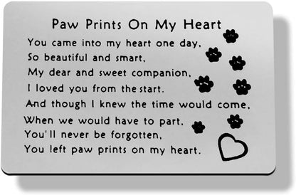 Pet Memorial Gift Engraved Wallet Inserts Card Pet Sympathy Gift You Left Paw Prints on My Heart Wallet Card Pet Loss Gift for Pet Owner Lover Sympathy Cards Loss of Pet Prayer Cards for Funeral