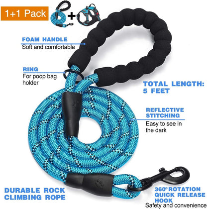 Tobedri No Pull Harness with a Free Heavy Duty 5Ft Leash for Medium Large Dog Adjustable Reflective Oxford Easy Control (L (Neck: 18"-25.5", Chest: 24.5"-33"), Black Harness+Leash)