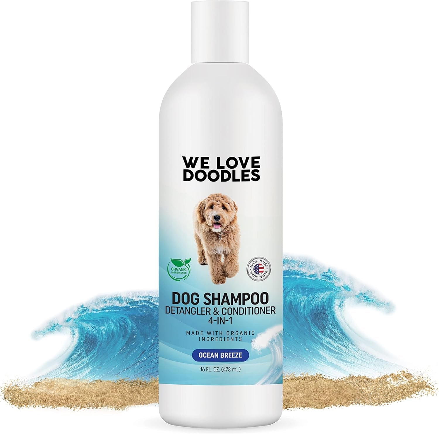 USDA Organic Dog Shampoo, Conditioner & Detangler - Best Shampoo for Goldendoodles, Poodles & Doodles - for Matted Pet Hair - Sensitive Skin Shampoo for Puppies - Made in the USA, 16OZ (Ocean Breeze)