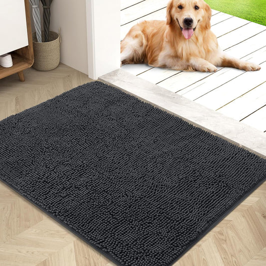 OLANLY Dog Door Mat for Muddy Paws, Absorbs Moisture and Dirt, Absorbent Non-Slip Washable Mat, Quick Dry Microfiber, Mud Mat for Dogs, Entry Indoor Door Mat for inside Floor(40X32 Inches, Dark Grey)