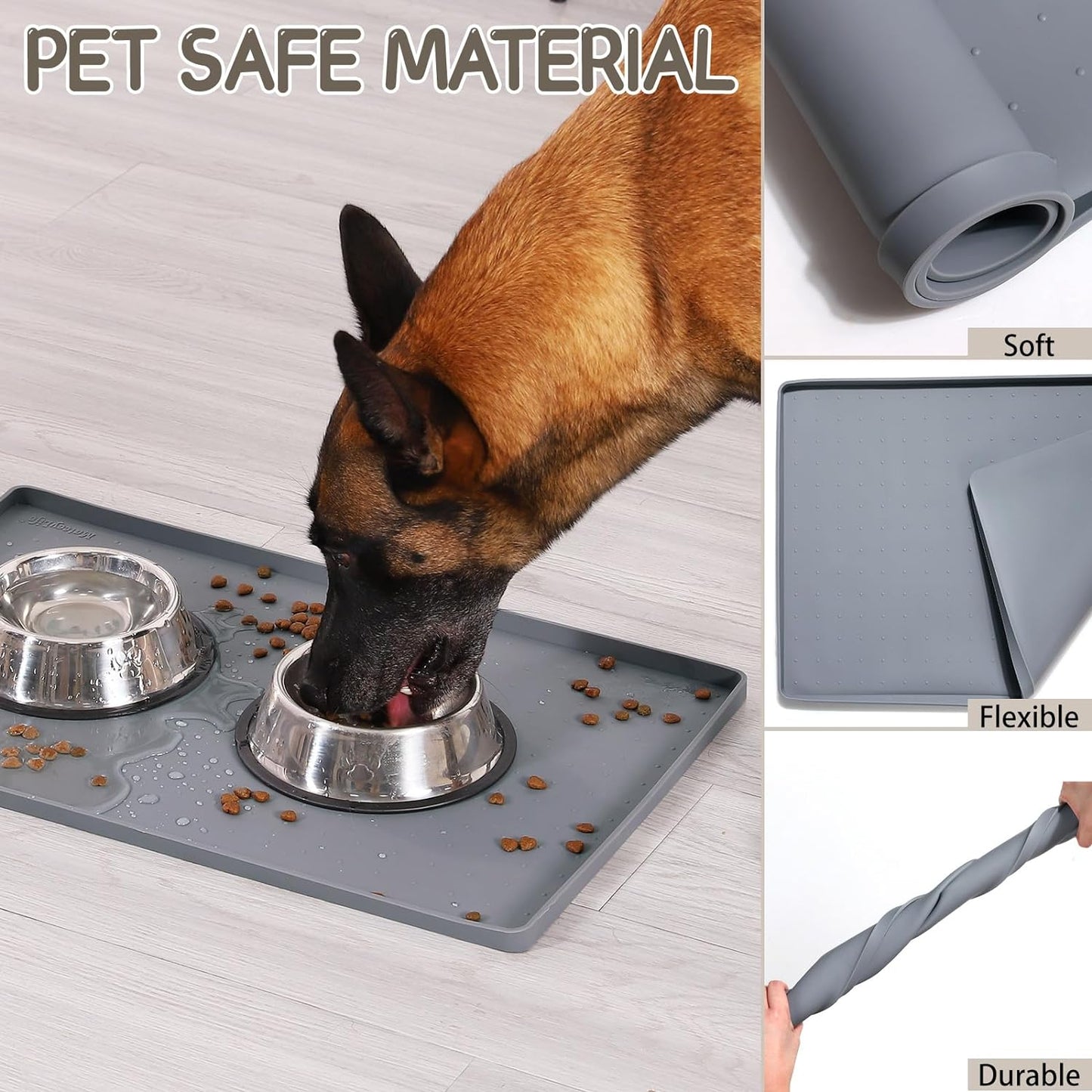 Mateeylife Silicone Mat for Dog Bowls, Waterproof Dog Mat for Food and Water, Raised Edges Pet Food Mats for Floor to Prevent Spills, Anti-Slip Cat Mat for Messy Drinkers to Protect Floors