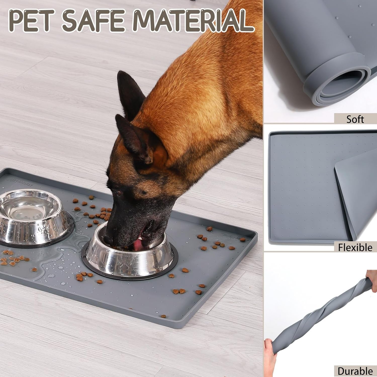 Mateeylife Raised Edges Dog & Cat Food Mat for Floors Waterproof, Anti-Slip Dog Bowl Mats for Food and Water to Prevent Spills, Silicone Pet Feeding Mats for Messy Drinkers to Protect Floors