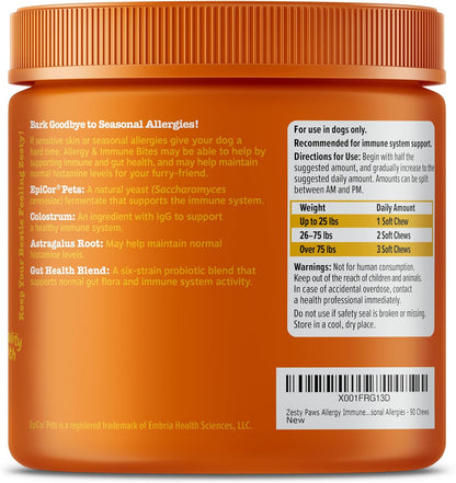 Zesty Paws Dog Allergy Relief - anti Itch Supplement - Omega 3 Probiotics for Dogs - Digestive Health - Soft Chews for Skin & Seasonal Allergies - with Epicor Pets - Lamb - 90 Count