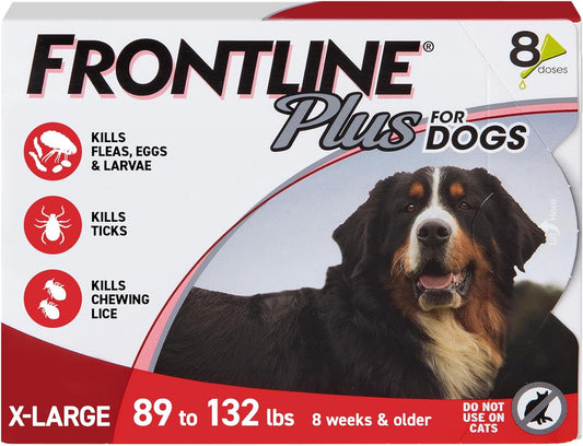 FRONTLINE plus Flea and Tick Treatment for X-Large Dogs up to 89 to 132 Lbs., 8 Treatments