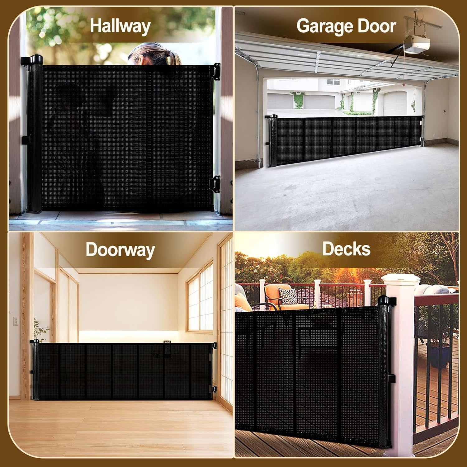 Upgrade 120 Inch Retractable Baby Gates Extra Wide with Reinforced Strip Design to Prevent Crawling Through, 10 Foot Retractable Dog Gate, 34" Tall, Retractable Gate for Indoor/Outdoor(Black)